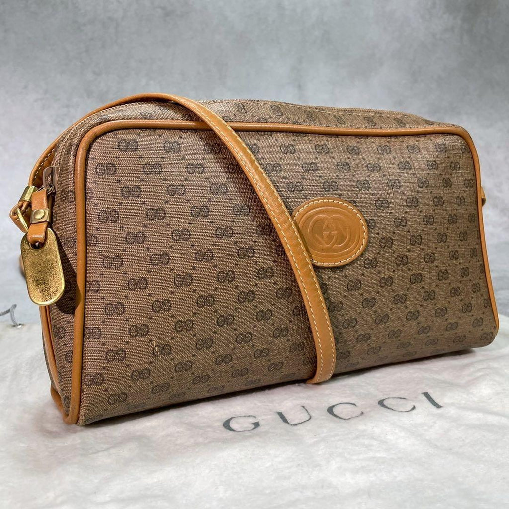 Gucci GG Shoulder Bag Brown Beige Leather Logo