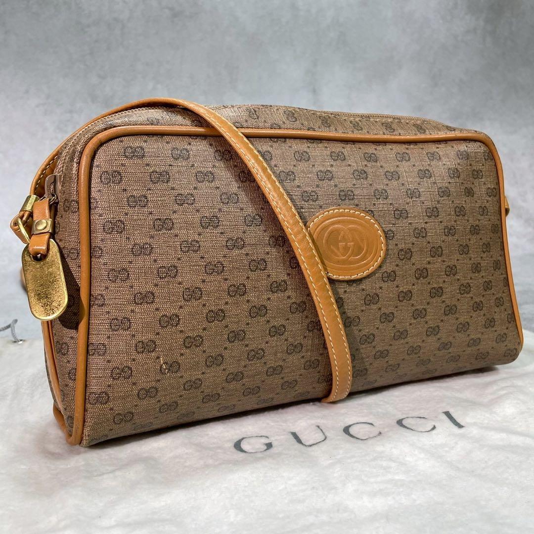 Gucci GG Shoulder Bag Brown Beige Leather Logo