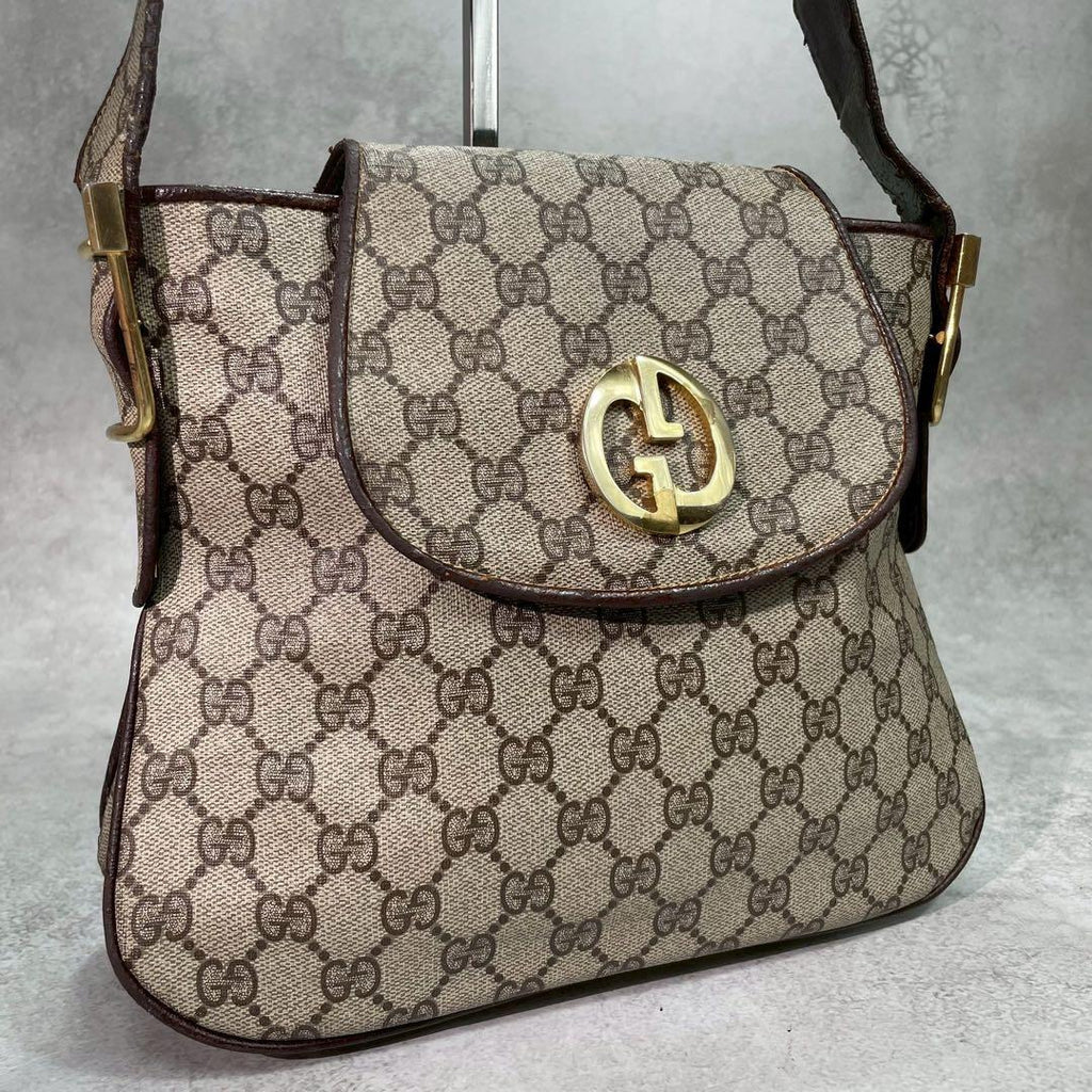 Gucci GG Shoulder Bag Brown Beige Leather Logo