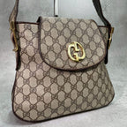 Gucci GG Shoulder Bag Brown Beige Leather Logo