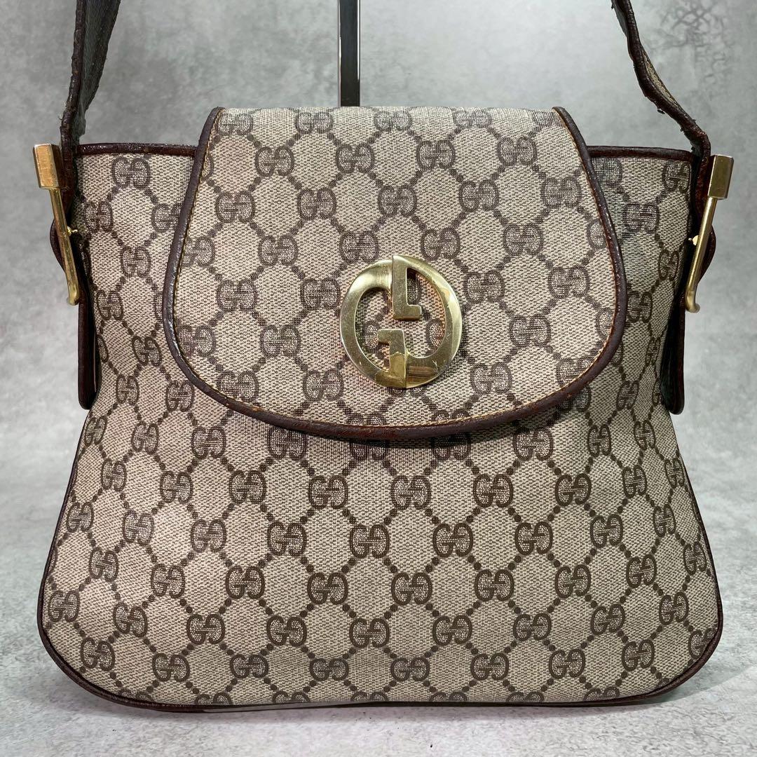 Gucci GG Shoulder Bag Brown Beige Leather Logo — view 2