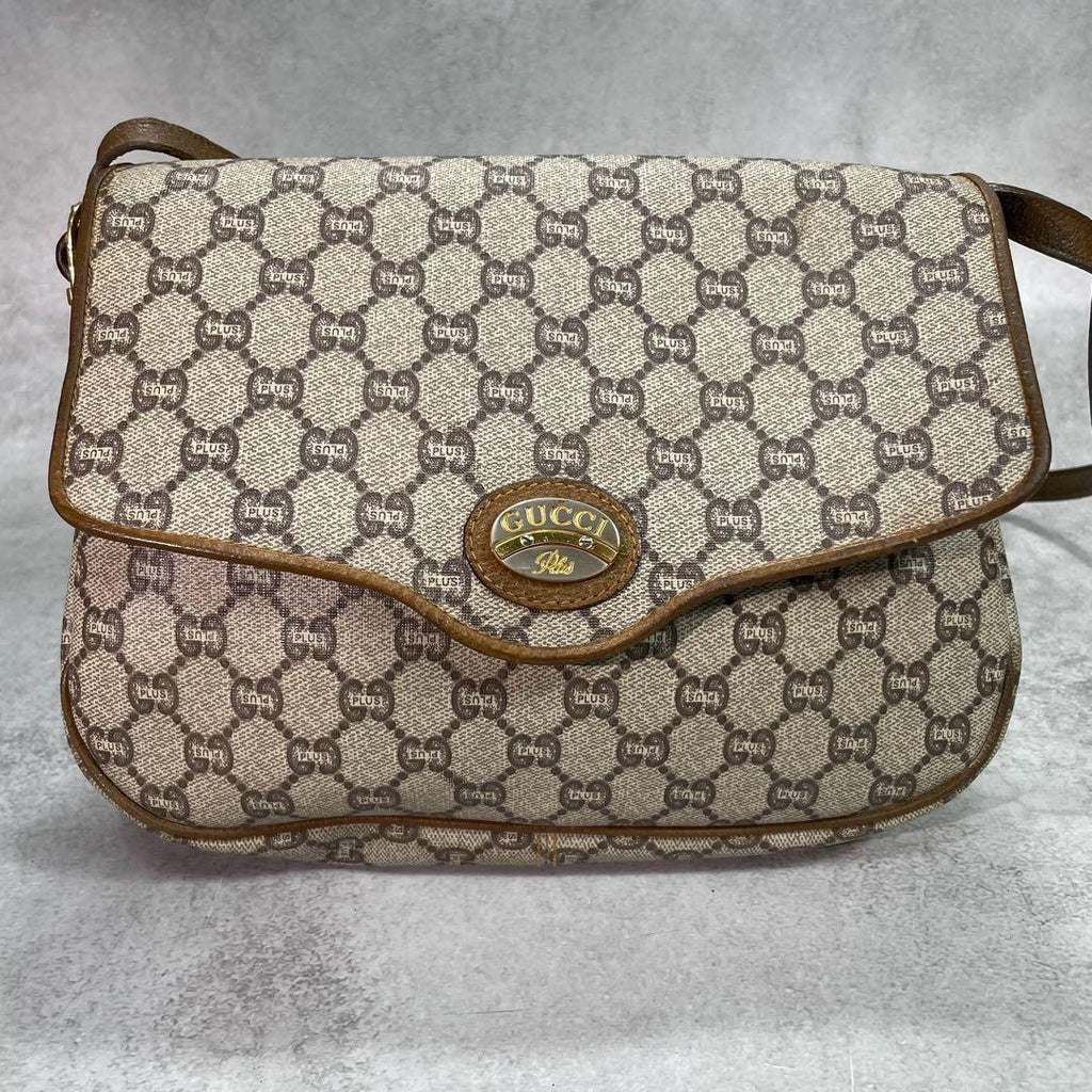 Gucci GG Shoulder Bag Brown Beige Leather Logo — view 2