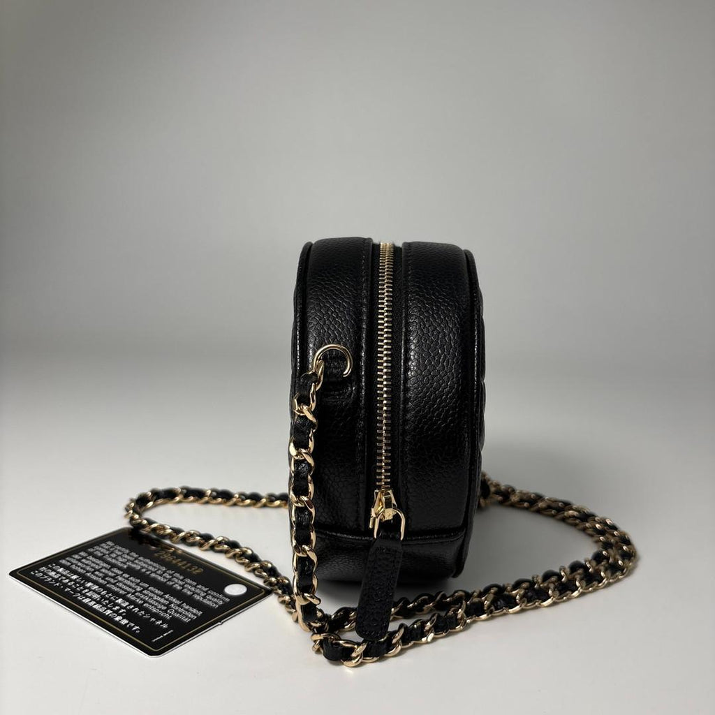 Chanel Caviar Leather Camellia Round Shoulder Bag Black — view 4