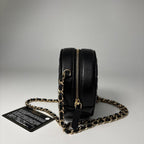Chanel Caviar Leather Camellia Round Shoulder Bag Black — view 4