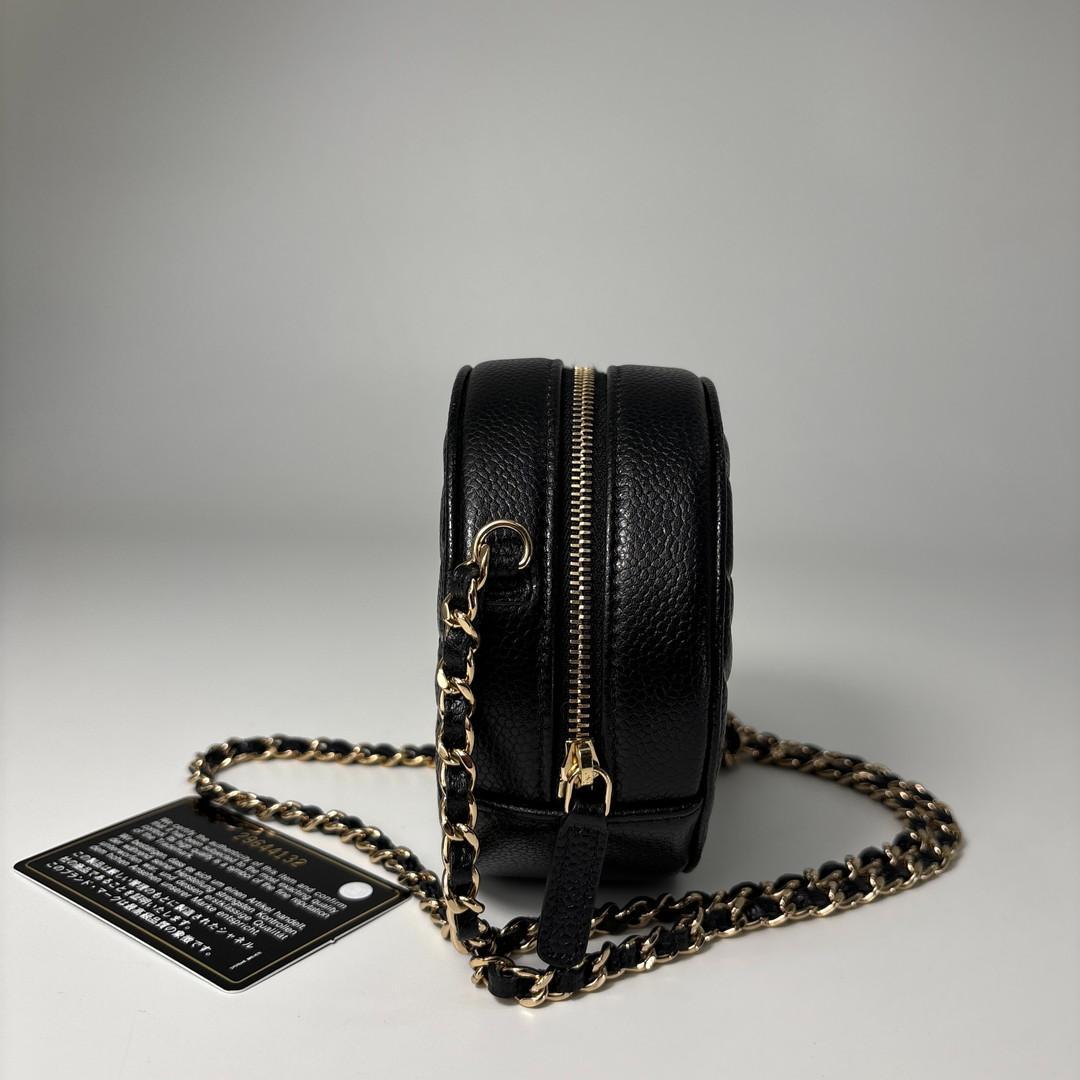 Chanel Caviar Leather Camellia Round Shoulder Bag Black — view 4