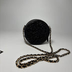 Chanel Caviar Leather Camellia Round Shoulder Bag Black — view 5