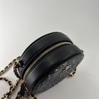 Chanel Caviar Leather Camellia Round Shoulder Bag Black — view 6