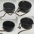 Chanel Caviar Leather Camellia Round Shoulder Bag Black — view 8