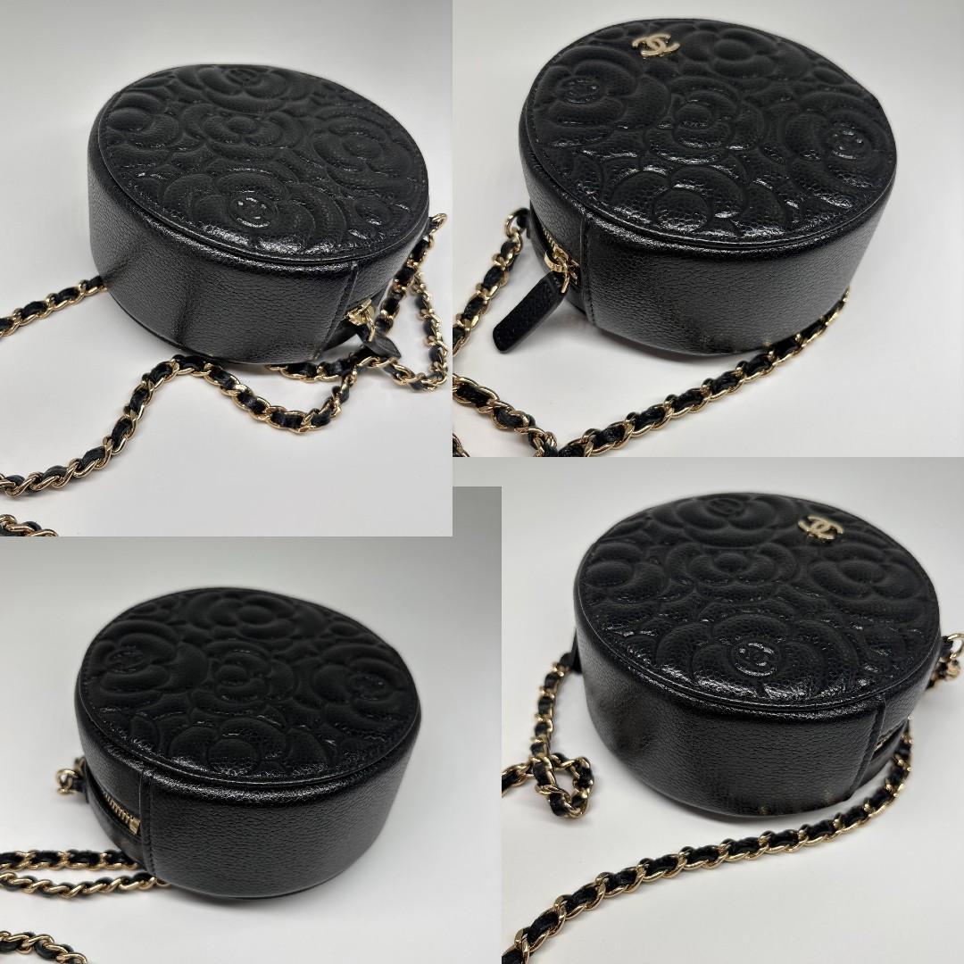 Chanel Caviar Leather Camellia Round Shoulder Bag Black — view 8
