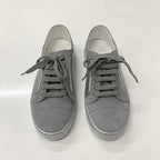 Chanel CC Logo Suede Leather Sneakers Gray Silver — view 2