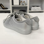 Chanel CC Logo Suede Leather Sneakers Gray Silver — view 4