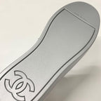 Chanel CC Logo Suede Leather Sneakers Gray Silver — view 8