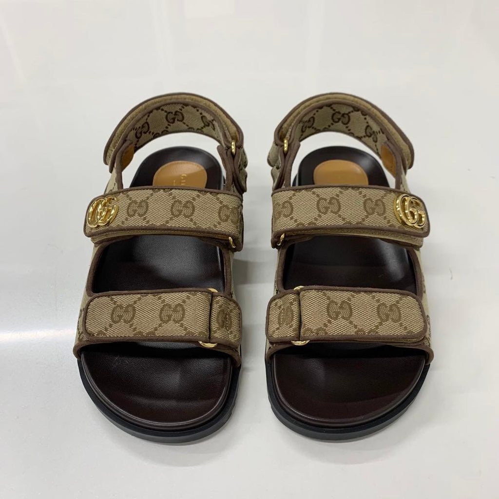 Gucci GG Marmont Canvas Double Strap Sandals Beige — view 2