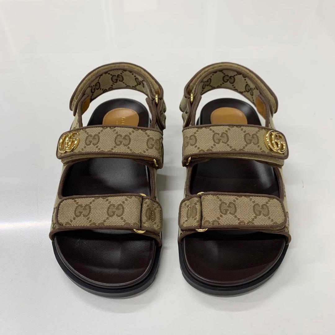 Gucci GG Marmont Canvas Double Strap Sandals Beige — view 2