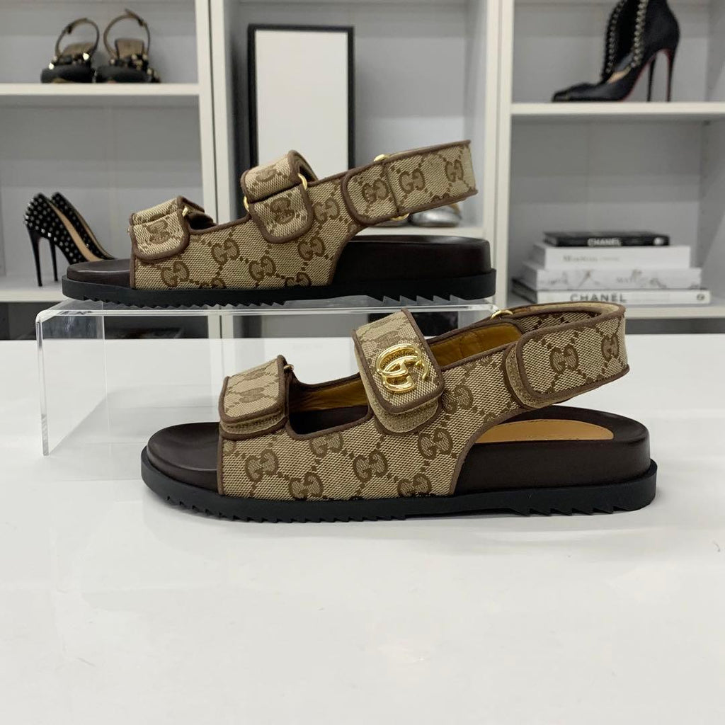 Gucci GG Marmont Canvas Double Strap Sandals Beige — view 3