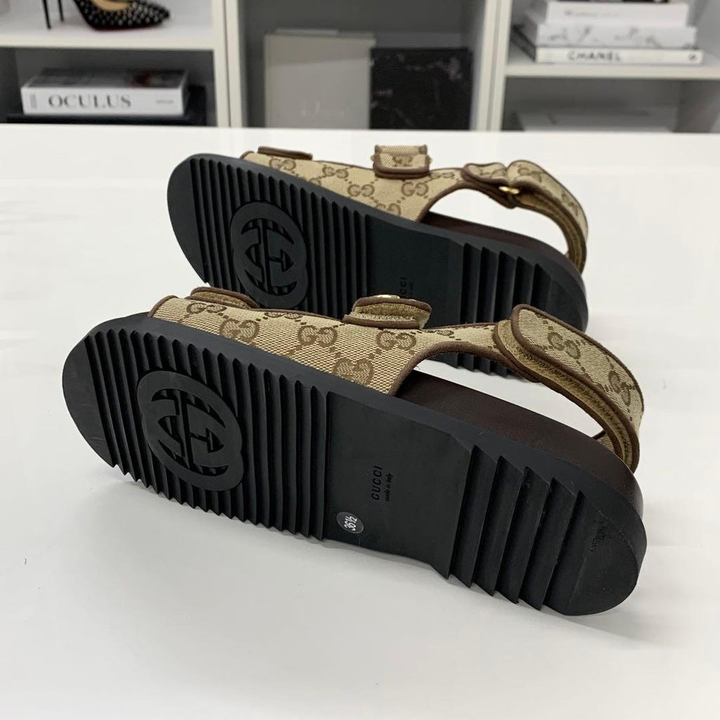 Gucci GG Marmont Canvas Double Strap Sandals Beige — view 6