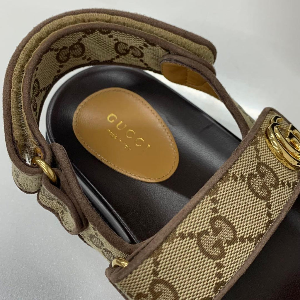 Gucci GG Marmont Canvas Double Strap Sandals Beige — view 7