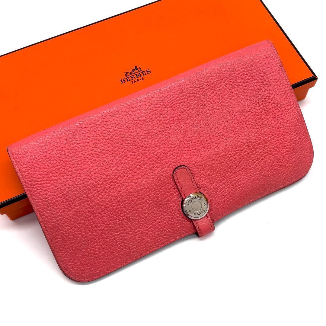 Hermes Dogon Long Pink Togo Silver Wallet Bifold Leather