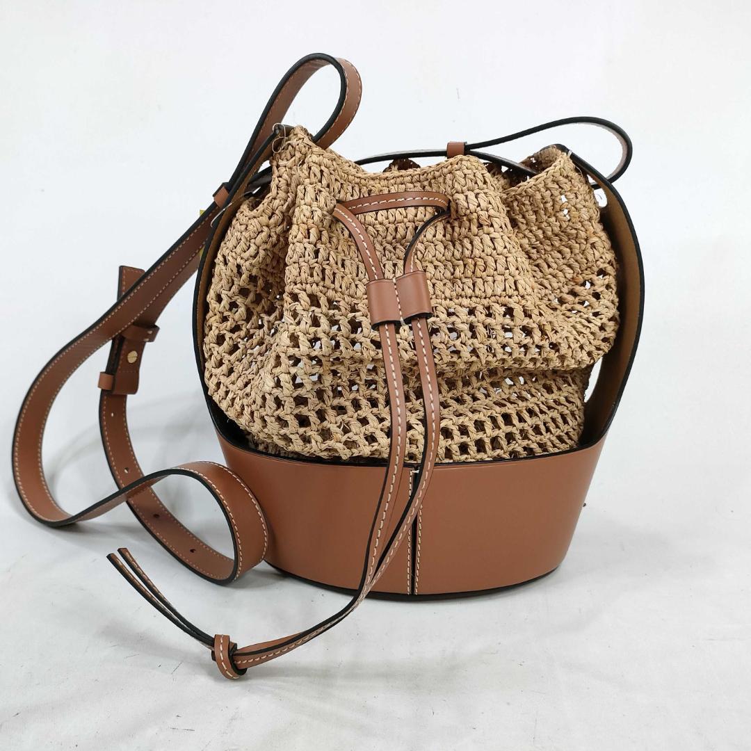 Loewe Balloon Small Bag Raffia Shoulder Back Drawstring