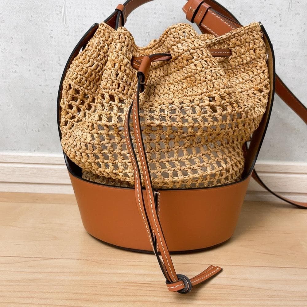 Loewe Balloon Small Bag Raffia Shoulder Back Drawstring — view 2