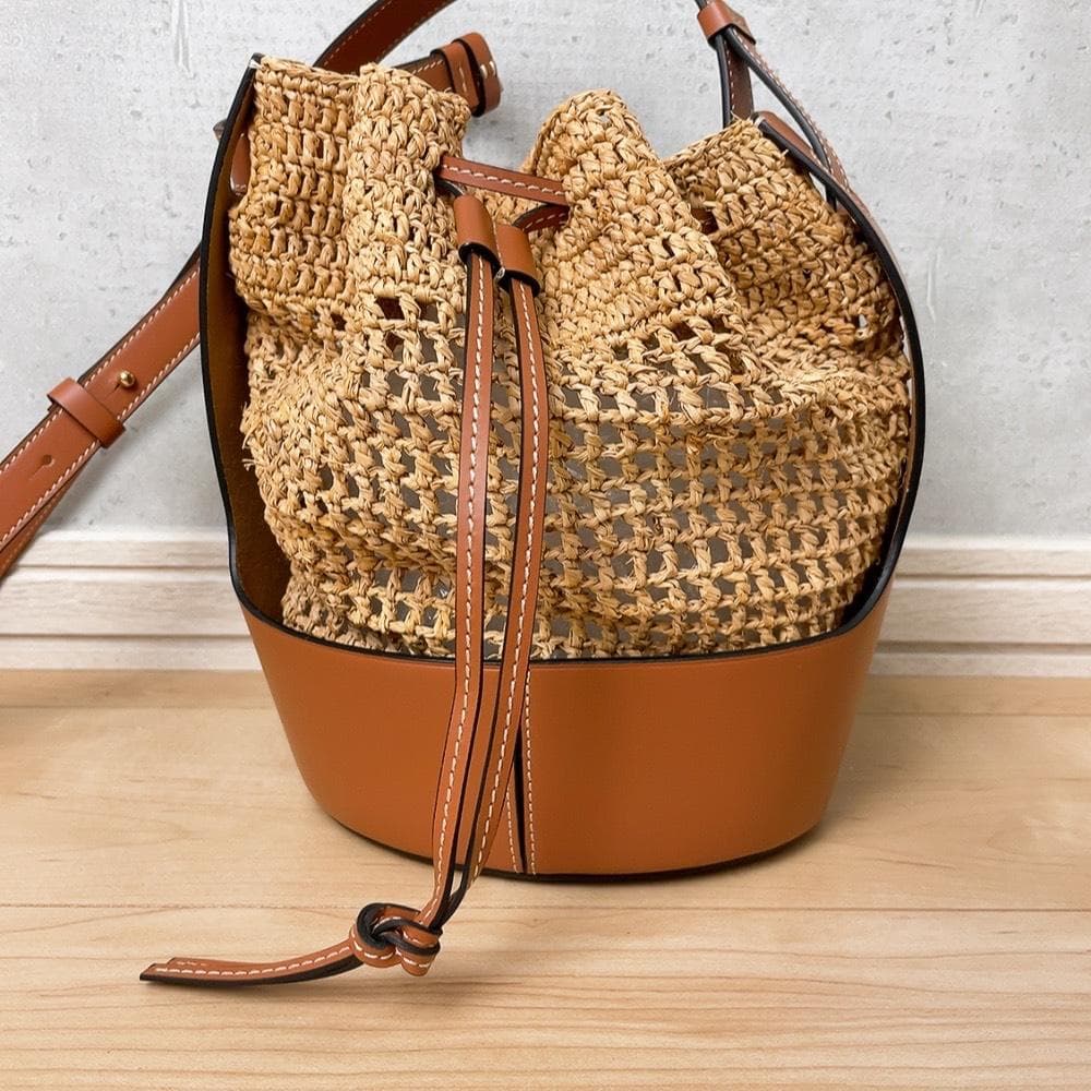 Loewe Balloon Small Bag Raffia Shoulder Back Drawstring — view 3