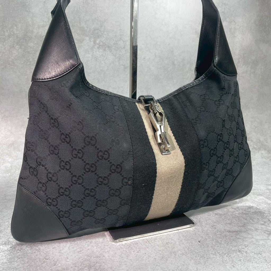 Gucci GG Sherry Line Shoulder Bag Jackie Leather Black
