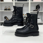 Hermes Land Leather Lace Up Short Boots Black — view 2
