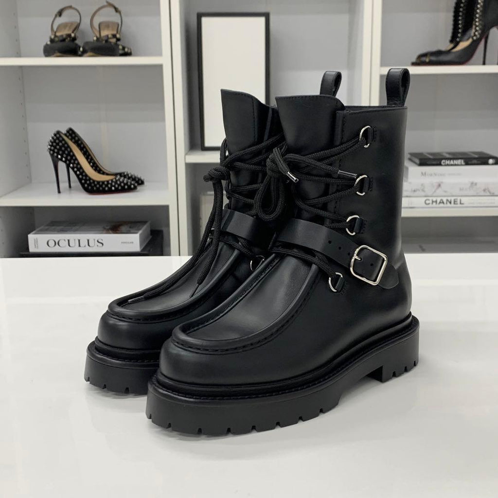 Hermes Land Leather Lace Up Short Boots Black — view 3