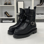 Hermes Land Leather Lace Up Short Boots Black — view 3