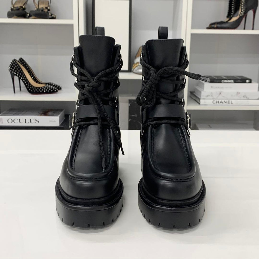 Hermes Land Leather Lace Up Short Boots Black — view 4