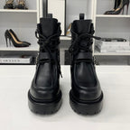 Hermes Land Leather Lace Up Short Boots Black — view 4
