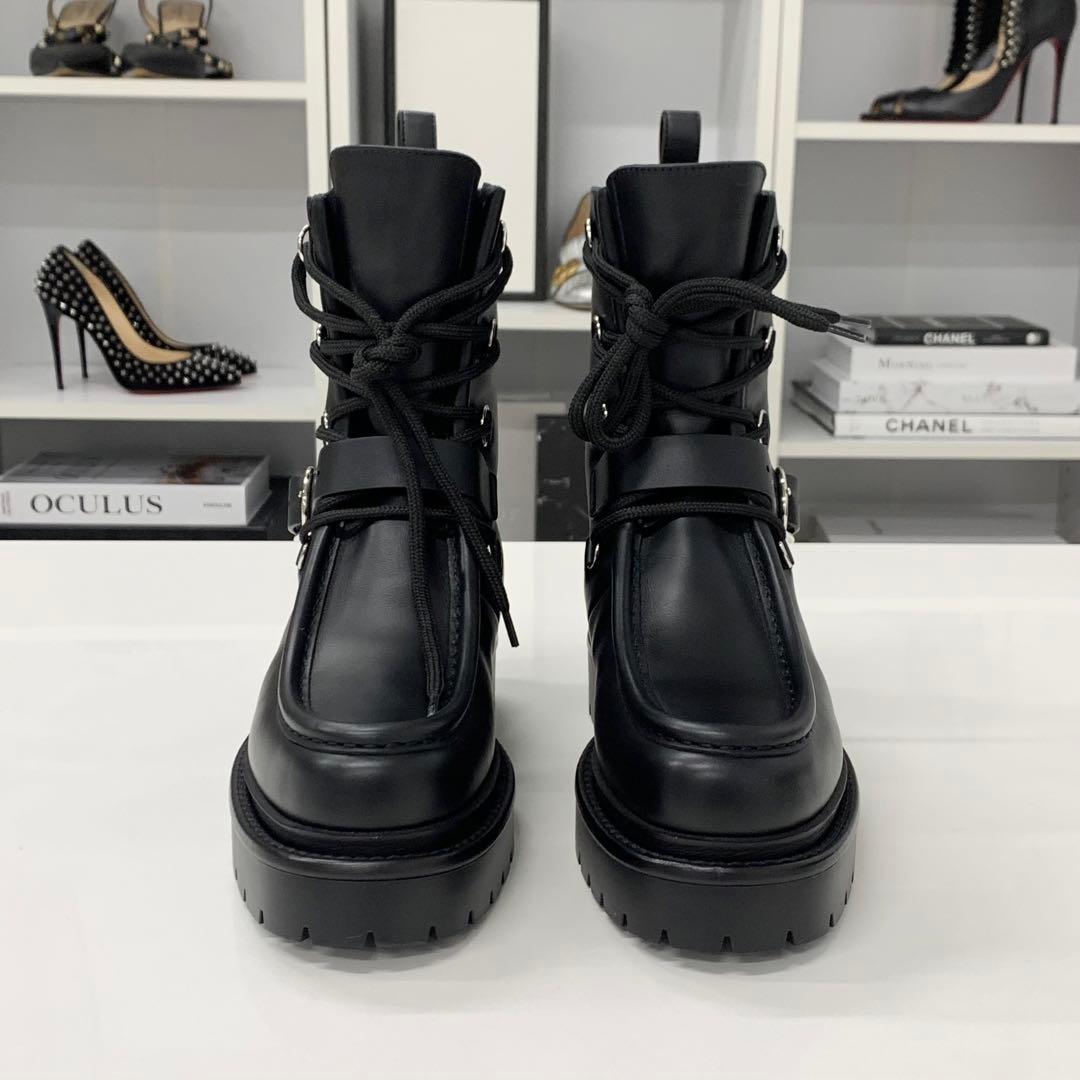 Hermes Land Leather Lace Up Short Boots Black — view 4