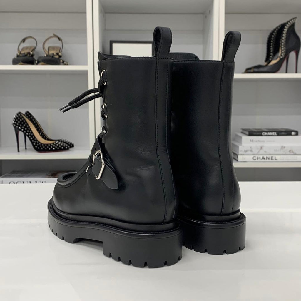 Hermes Land Leather Lace Up Short Boots Black — view 5