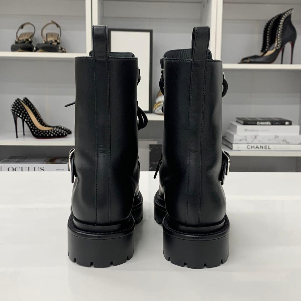 Hermes Land Leather Lace Up Short Boots Black — view 6