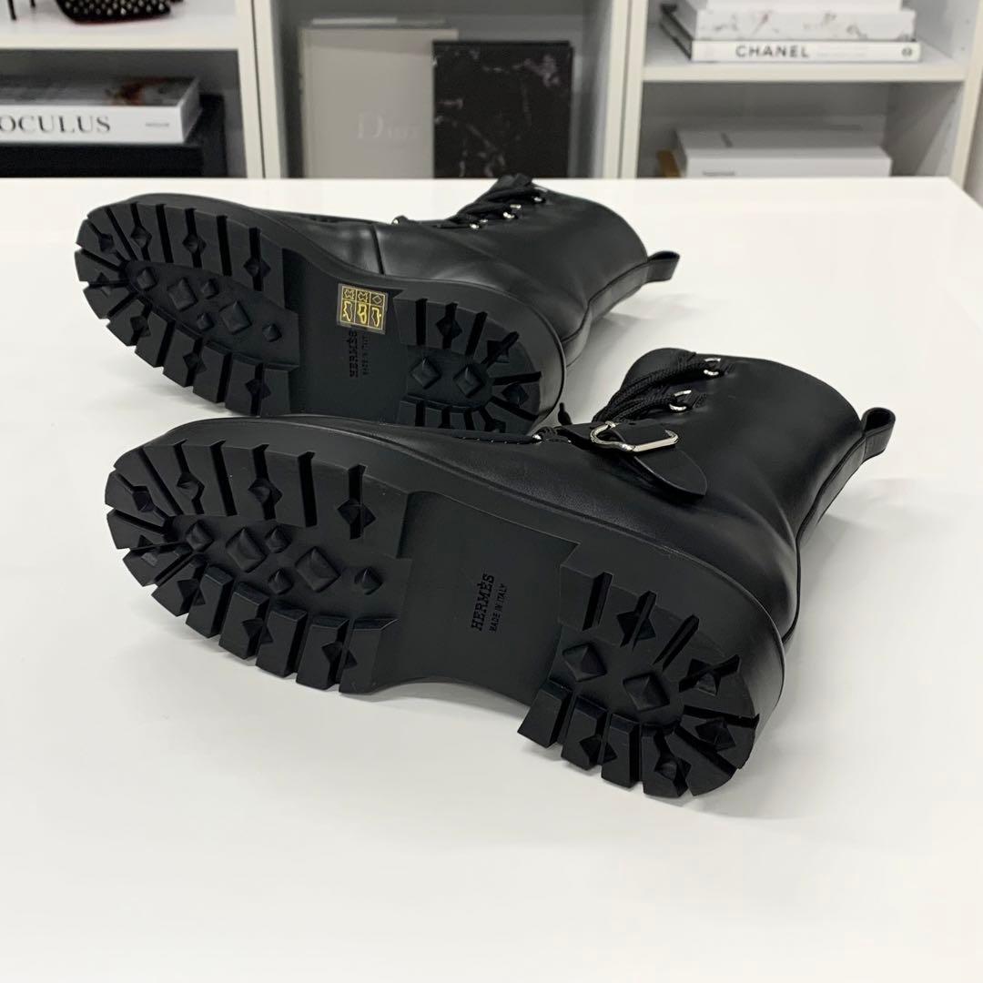 Hermes Land Leather Lace Up Short Boots Black — view 7
