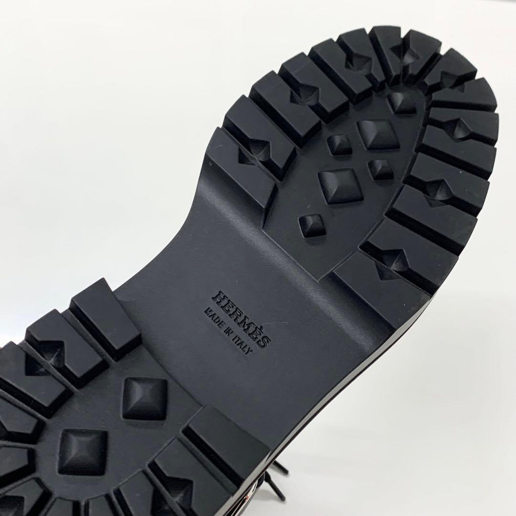 Hermes Land Leather Lace Up Short Boots Black — view 9