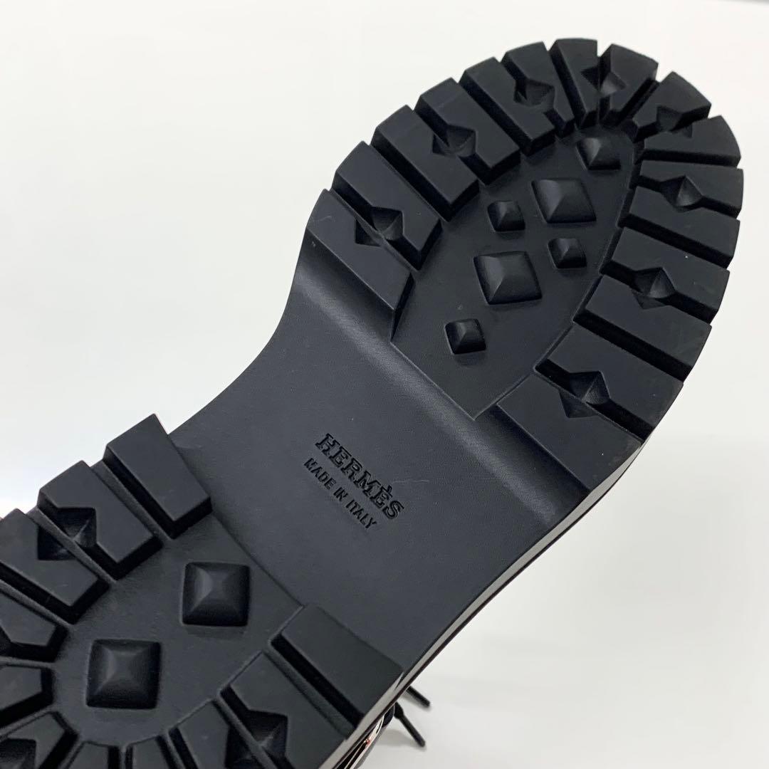 Hermes Land Leather Lace Up Short Boots Black — view 9