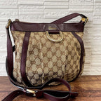 Gucci GG Canvas Leather Abbey Shoulder Bag Bordeaux Brown