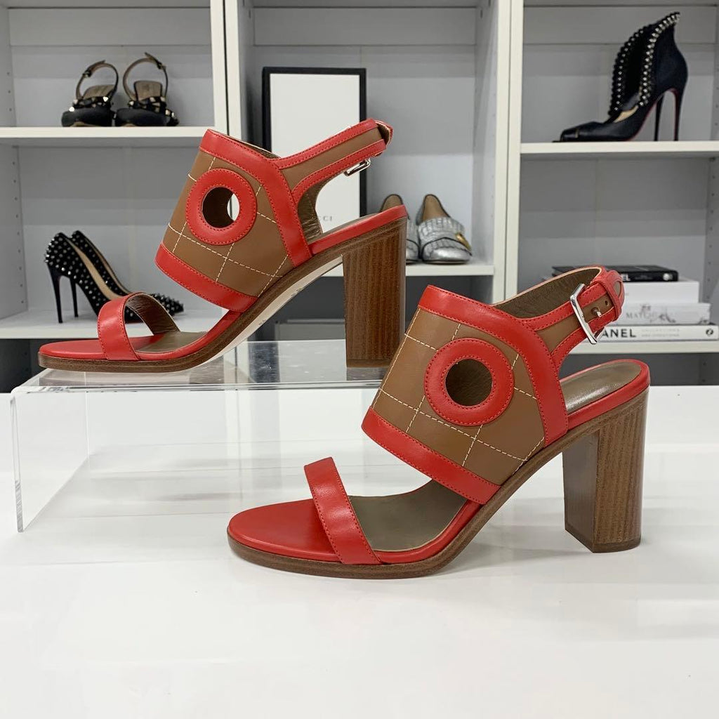 Hermes Blinkers Leather Strap Sandals Red Brown — view 2