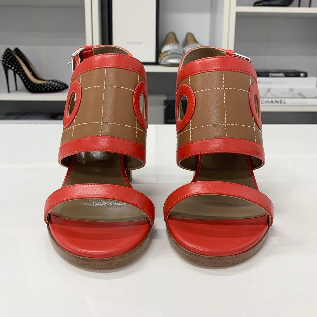 Hermes Blinkers Leather Strap Sandals Red Brown — view 4