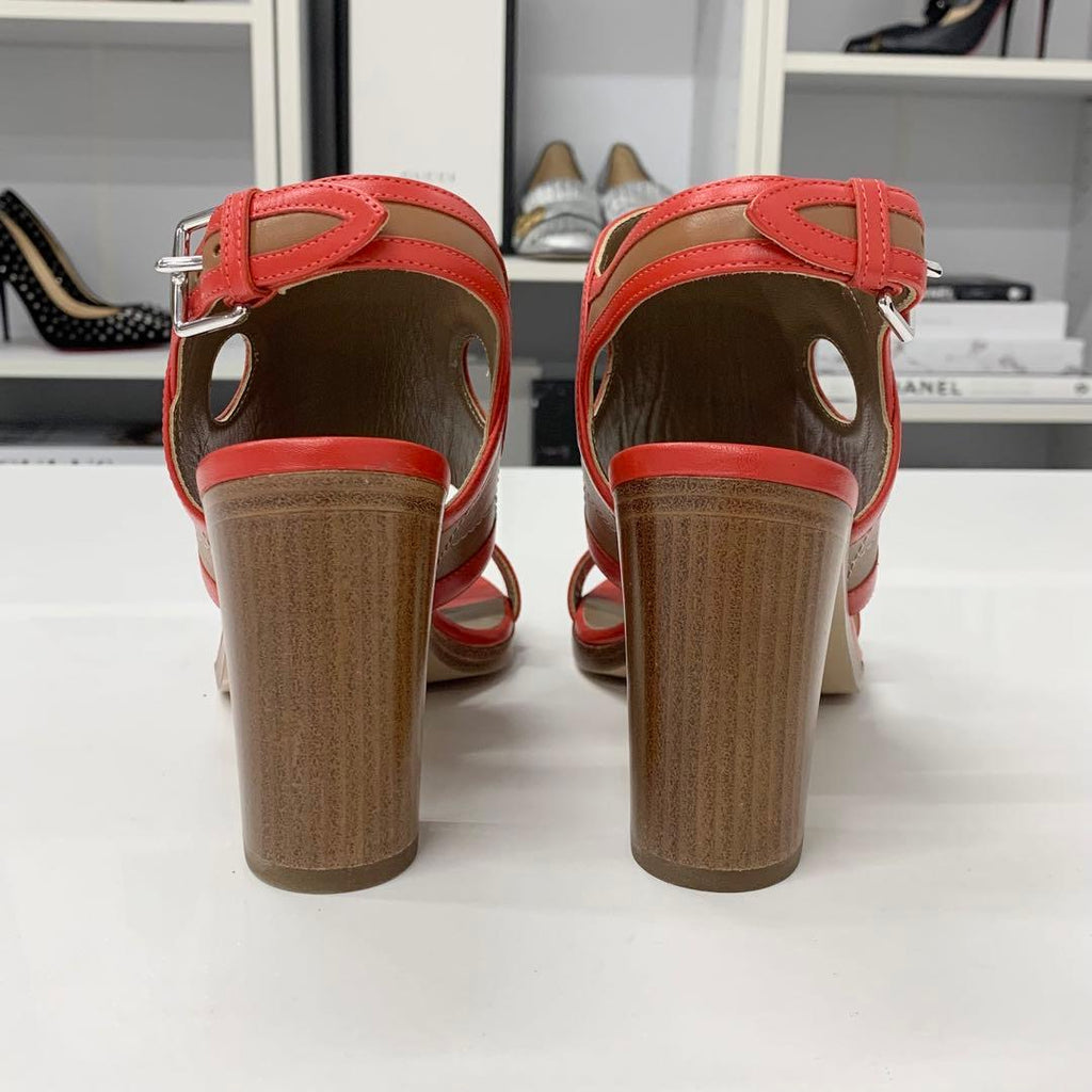 Hermes Blinkers Leather Strap Sandals Red Brown — view 6