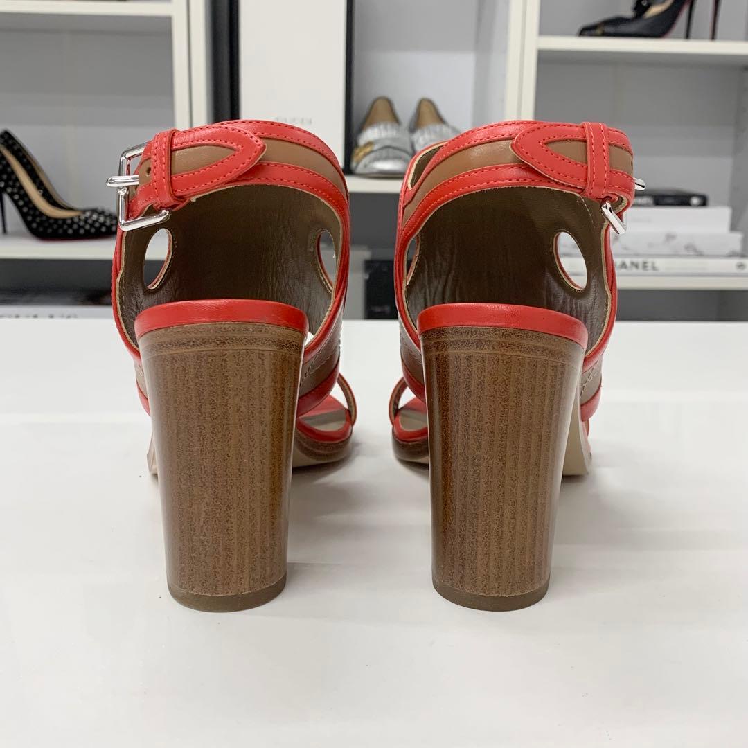 Hermes Blinkers Leather Strap Sandals Red Brown — view 6