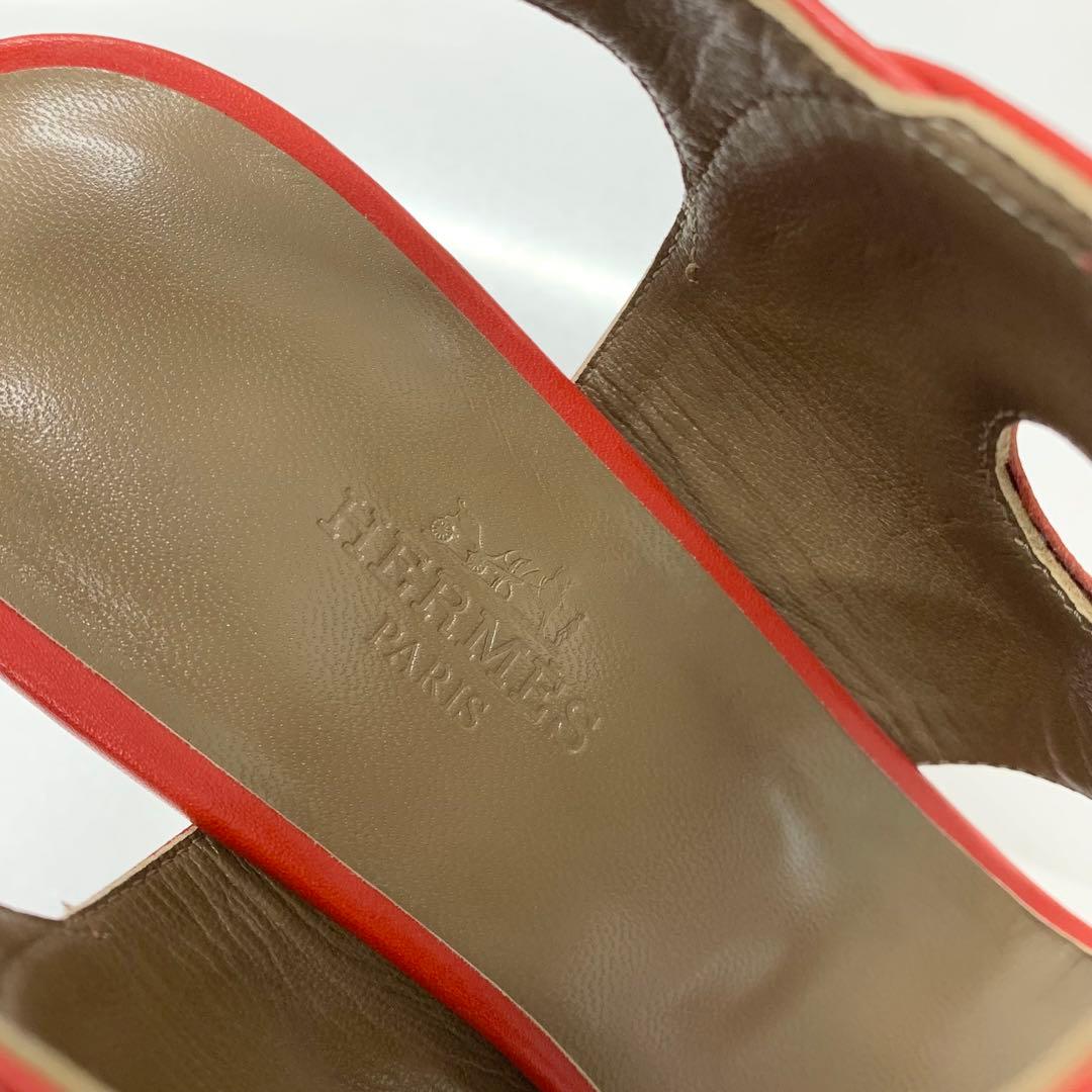 Hermes Blinkers Leather Strap Sandals Red Brown — view 8