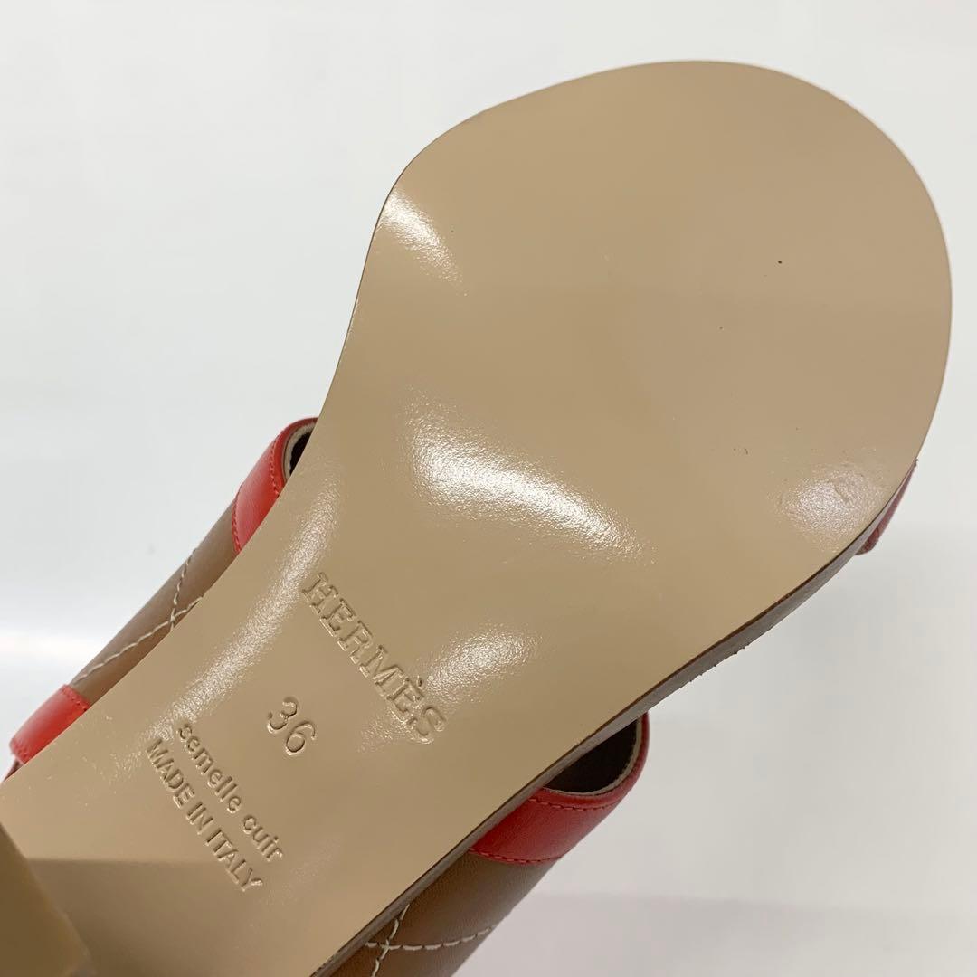 Hermes Blinkers Leather Strap Sandals Red Brown — view 9