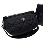 Prada Nylon Leather Padded Quilted Shoulder Bag Black