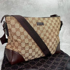 Gucci GG Shoulder Bag Brown Beige Leather Canvas
