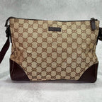 Gucci GG Shoulder Bag Brown Beige Leather Canvas — view 2