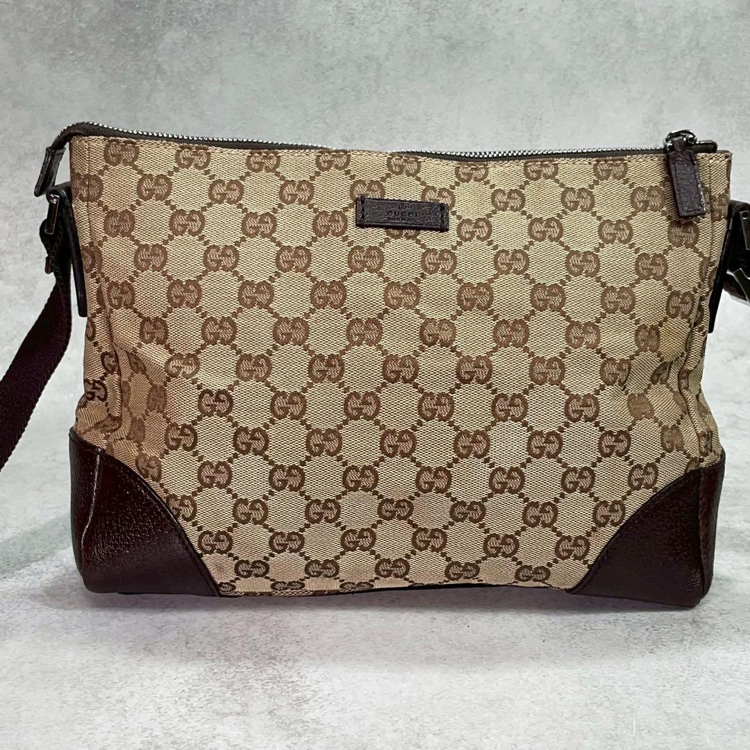 Gucci GG Shoulder Bag Brown Beige Leather Canvas — view 2