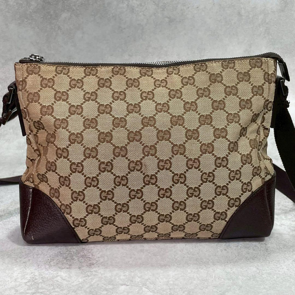 Gucci GG Shoulder Bag Brown Beige Leather Canvas — view 3