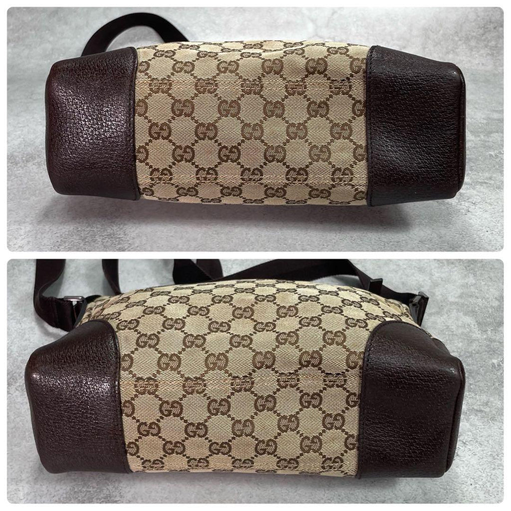 Gucci GG Shoulder Bag Brown Beige Leather Canvas — view 8